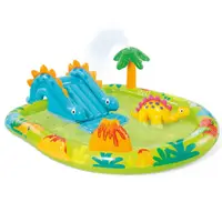 Piscina gonflabila pentru copii Little Dino, cu tobogan gonflabil integrat, palmier cu functie de aspersor, dimensiune 191 x 152 x 58 cm, capacitate 143 L