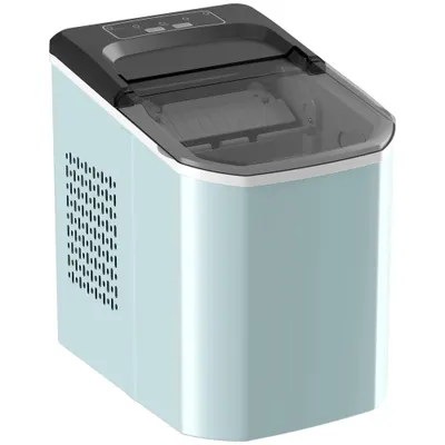 HOMCOM Mașină de Cuburi de Gheață cu Autocurățare 12 kg/24h 9 Cuburi Gata în 7 Minute 2 Mărimi de Gheață Rezervor 1,5L Albastru | Aosom Romania