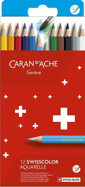 Creioane de acuarelă Caran d'Ache Swisscolor - 12 culori