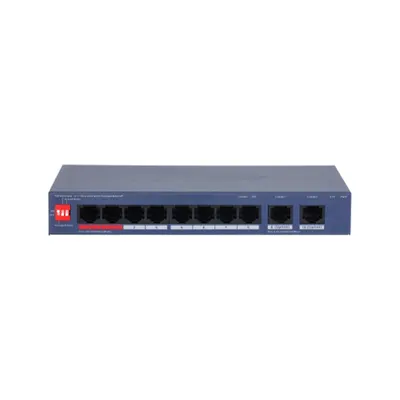 Switch PoE cu 10 porturi Dahua DH-CS4010-8ET2GT-110, buget 90 W, 2xGigabit uplink, 5.6 Gbps, 4.17 Mpps, Layer 2, cu management