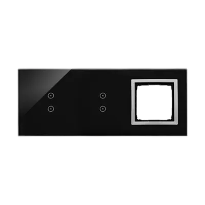 Panou Touch 3 module, modul 1:2 comenzi verticale touch, modul 2: 2 comenzi verticale touch, modul 3: spatiu pentru modul argintiu Simon 54, sticla neagra