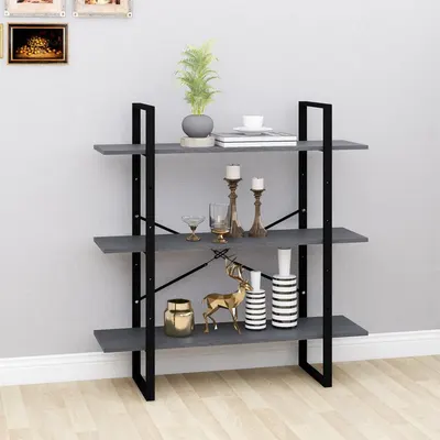 vidaXL Bibliotecă cu 3 rafturi, gri, 100x30x105 cm, lemn masiv de pin