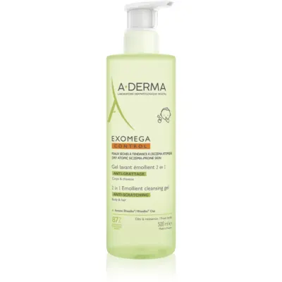 A-Derma Exomega Control 2 in 1 emollient cleansing gel gel de duș pentru piele uscata spre atopica 500 ml