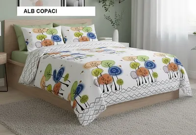 Lenjerie de pat policoton ELVO alb copaci 230x250 cm, Ralex | 1 buc