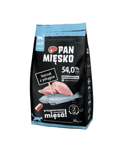 PAN MIĘSKO Hrana pisici adulte, cu pastrav si pui S 10 kg