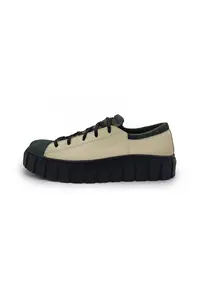 Pantofi de piele cu talpa plata si insertii de piele intoarsa - Verde inchis/Bej deschis
