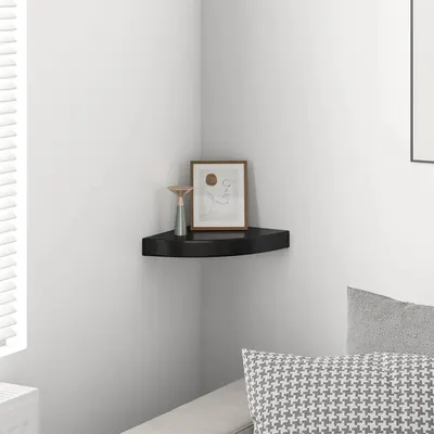 vidaXL Raft colțar de perete, negru extralucios, 25 x 25 x 3,8 cm, MDF