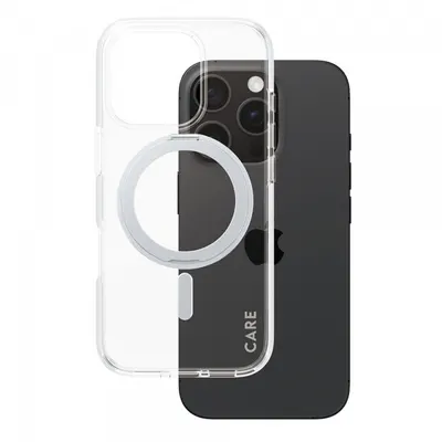 Husa MagSafe pentru Apple iPhone 16 Pro, PanzerGlass, Care Feature Kickstand, Transparenta Argintie