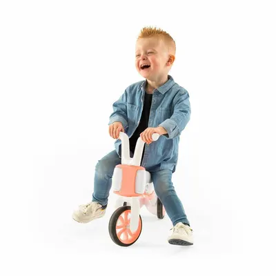 Tricicleta pentru copii Chillafish Bunzi Mate Flamingo 2 in 1, transformabila in bicicleta fara pedale, scaun usor reglabil, roti din cauciuc sintetic, spatiu depozitare jucarii, greutate admisa 25 kg