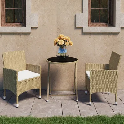 vidaXL Set mobilier bistro, 3 piese, bej, poliratan/sticlă securizată