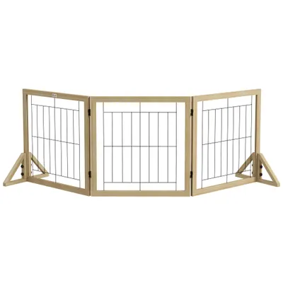 PawHut Gard pliabil pentru câini, gard de siguranță pentru animale de companie și căței cu 3 panouri și suporturi triunghiulare, 210x70 cm, lemn natural | Aosom Romania
