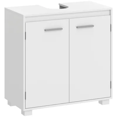 HOMCOM Dulap sub lavoar, mobilier modern independent pentru baie cu decupaj în formă de U, raft reglabil, Alb | Aosom Romania