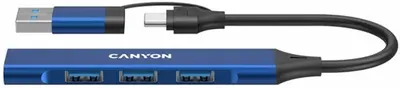Hub USB Canyon - TDS02GR Hub, 4 porturi, USB-A, USB-C, albastru