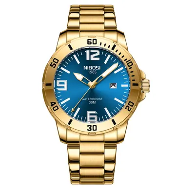 Ceas barbatesc de mana Nibosi Quartz Elegant Analog Casual Fashion Auriu Albastru