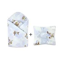 Set paturica de infasat, Qmini, Dimensiune 75x75 cm + Perna bebelusi profilata, Cu functie anti-soc, 23x25 cm, Materiale certificate Oeko Tex Standard 100, Sky Adventure