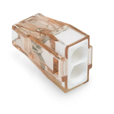 PUSH WIRE® connector for junction boxes; for solid conductors; max. 4 mm²; 2-conductor; Brown clear housing; white cover; Surrounding air temperature: max 60°C; 2,50 mm²