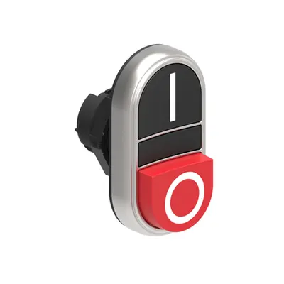 Buton dublu, diametru Ø22MM PLATINUM SERIES, 1 EXTENDED AND 1 FLUSH PUSH BUTTONS. BOTH diametru, BLACK - Rosu/ I - 0