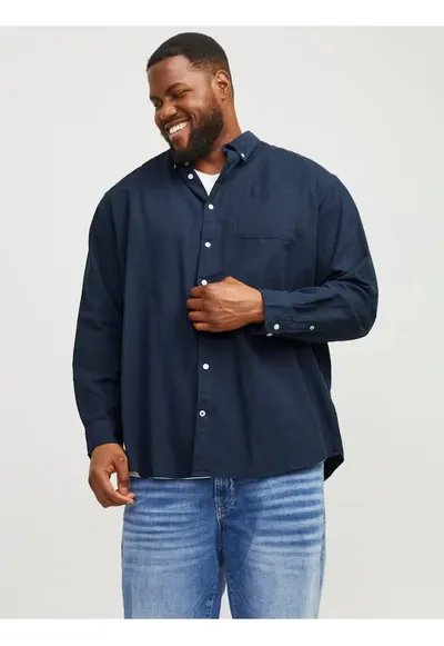 Plus Camasa casual barbati big sizes - din bumbac organic - Bleumarin inchis - Bleumarin inchis