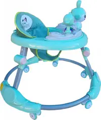 Premergator reglabil in 6 trepte de inaltime Novokids Happy Bunny Verde Turquoise, cu melodii si lumini, pliabil, greutate admisa 20 kg, roti silentioase
