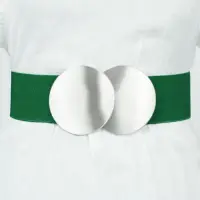 Curea elastica verde 6 cm latime cu catarama doua cercuri argintii