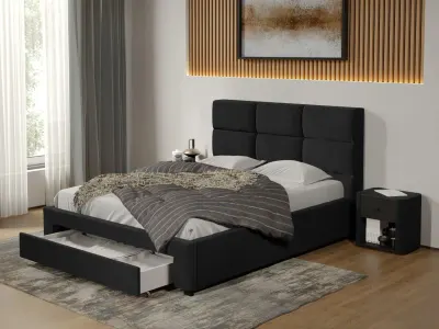 Pat tapitat Cico cu sertar 170 x 114 C1 din piele/stofa Negru - Falcone 14