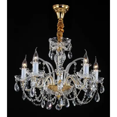 Candelabru Diamant Crystal Lira,5 becuri dulie E14, 230V,D.67cm, H.50 cm,Auriu