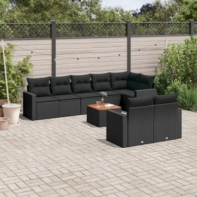 Gossi set mobilier de gradina cu perne, 9 piese, negru, poliratan