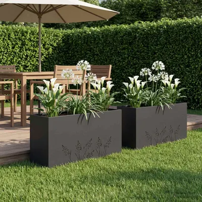 vidaXL Vază pentru Grădină 2 buc. Negru 100 x 30 x 49 cm