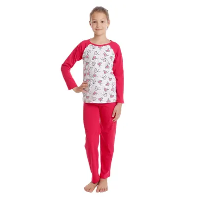 Pijama fete AT2435 rosu/gri inimioare, Andana | marimea 34 (7/8 ani)
