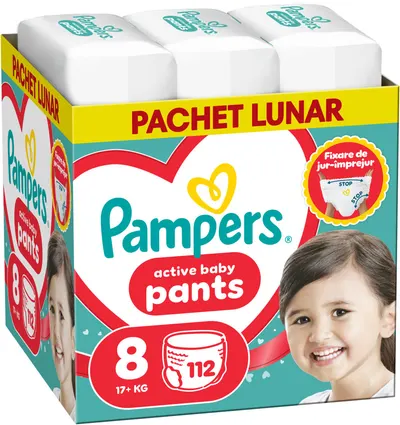 Scutece - chiloțel Pampers Active Baby - Mărimea 8, 17+ kg, 112 buc