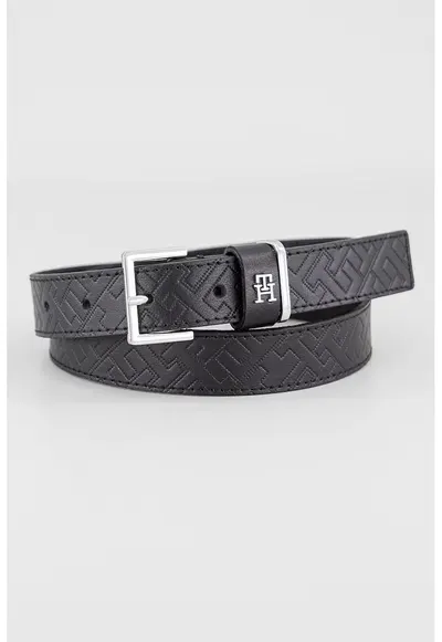 Curea de piele cu monograma - Negru