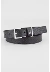 Curea de piele cu monograma - Negru