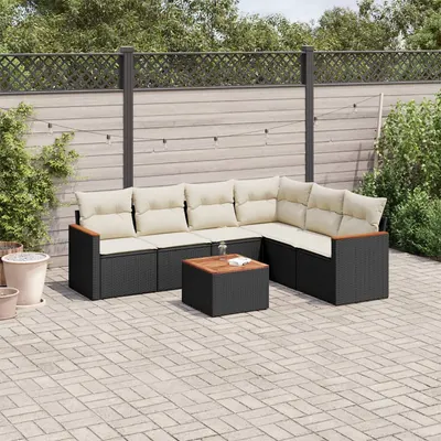 Gossi set canapele de gradina cu perne, 7 piese, negru, poliratan