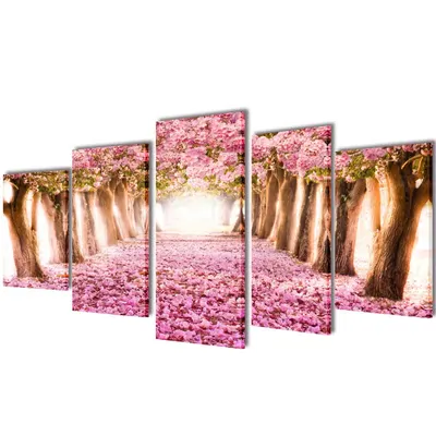 Set tablouri imprimate pe panza ciresi infloriti, 100x50 cm