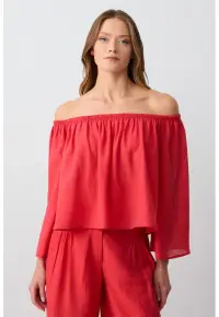 Bluza lejera cu decolteu pe umeri - Rosu vermillion