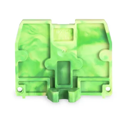 End plate; with fixing flange M3; 2.5 mm thick; green-yellow