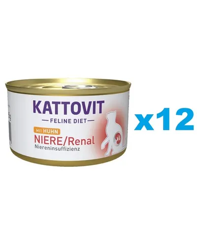 KATTOVIT Feline Diet Niere/Renal hrana umeda dietetica pentru pisici cu afectiuni ale rinichilor, cu pui 12 x 85 g