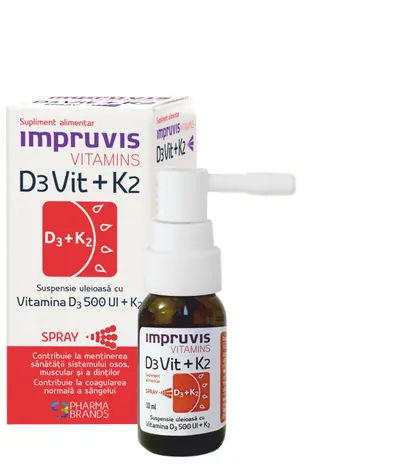 Spray suspensie uleioasa cu vitamina D3+K2 Impruvis D3Vit, 10ml, Pharma Brands