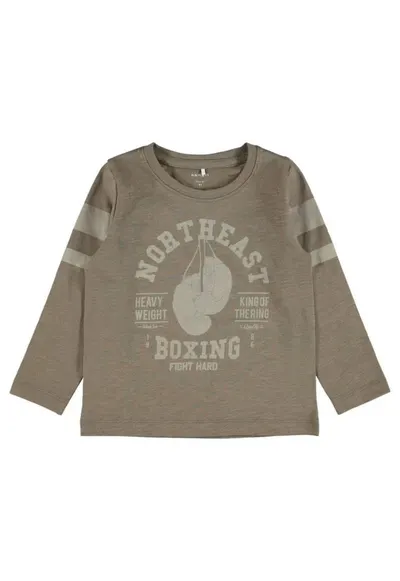 Tricou baieti maneca lunga - imprimeu - bumbac - maro