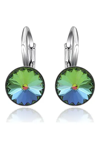 Cercei Argint 925 placat cu rodiu cu cristale Swarovski® Rivoli Leverback 8mm - Verde/Albastru