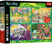 Puzzle Trefl din 4 x 250 piese - Realitatea distorsionată a lui Rick și Morty