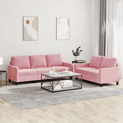 Gossi set de canapele cu perne, 2 piese, roz, catifea