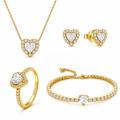 Set bijuterii Inel,Cercei,Bratara si Colier White Heart Cu Aur