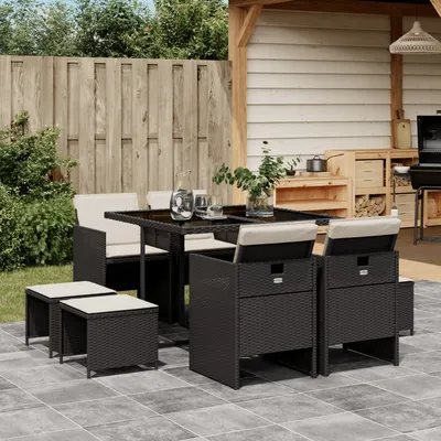Gossi set mobilier de gradina cu perne, 9 piese, negru, poliratan