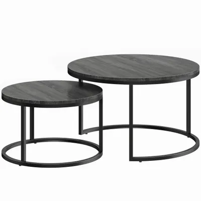 HOMCOM Set modern de 2 măsuțe de cafea, măsuțe laterale suprapuse cu cadru metalic pentru living, dormitor, birou, Negru | Aosom Romania