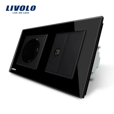Priza dubla Schuko + Tv Negru