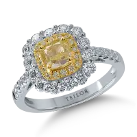 Inel din aur alb-galben cu diamante galbene de 1.12ct si diamante transparente de 0.88ct