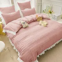 Lenjerie pat dublu, Soft Touch CREPONAT DELUXE, 6 piese, Jojo Home, Roz pudra