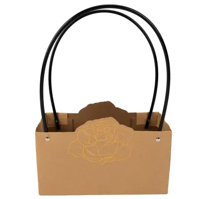 Pungi de cadou cu design trandafir (set 10 buc) - Maro