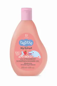 Gel de dus si sampon 2in1 pentru copii Bebble My Friend cu aroma de Capsuni, cu vitamina B3, panthenol, cantitate 250 ml